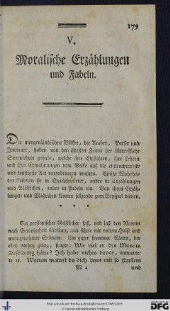 V. Moralische Erzählungen und Fabeln.