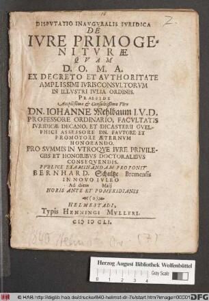 Disputatio Inauguralis Iuridica De Iure Primogeniturae
