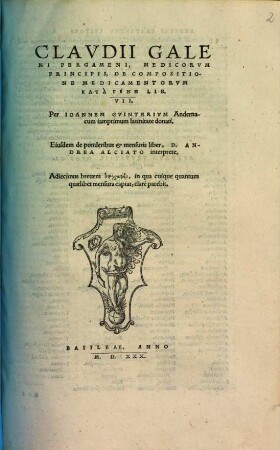 Claudii Galeni De compositione medicamentorum kata genē lib. VII