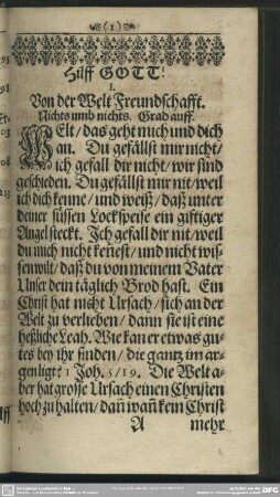 I. Von der Welt Freundschafft