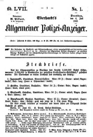 Eberhardt's allgemeiner Polizei-Anzeiger. 57. 1863 = Juli - Dez.