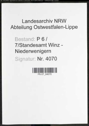Sterberegister Standesamt Winz - Niederwengern