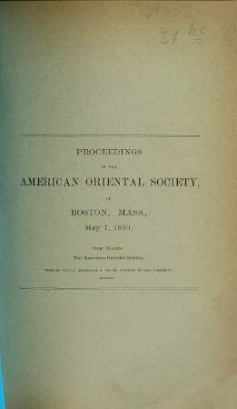 Proceedings of the American Oriental Society. 1890, Mai