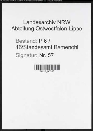 Sterberegister Standesamt Bamenohl