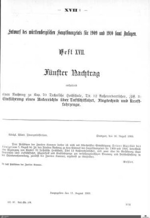 Hauptfinanzetat 1909-1910, Heft 17