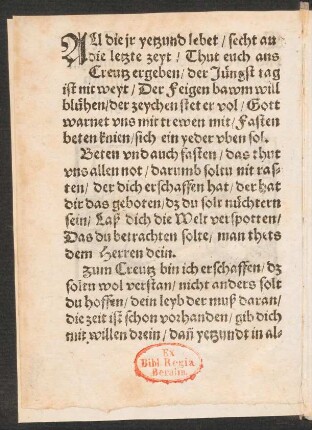 ALl die jr yetzund lebet/ secht an || die letzte zeyt/