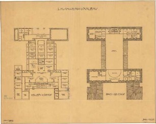 Fischer, Theodor; Lauta, Gartenstadt - Nord; Saalbau - Grundriss Keller, Grundriss DG
