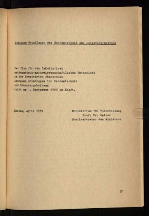 Lehrgang Grundlagen der Rechentechnik und Datenverarbeitung