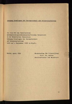 Lehrgang Grundlagen der Rechentechnik und Datenverarbeitung