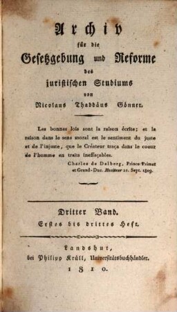 Archiv für die Gesetzgebung und Reforme des juristischen Studiums. 3, 3. 1810