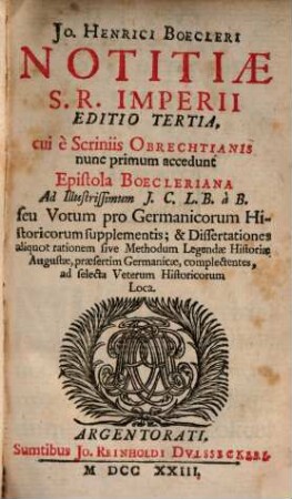 Jo. Henrici Boecleri notitiae S. R. Imperii editio tertia