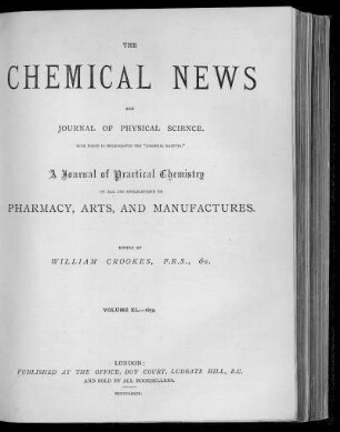Volume 40, 1879 (July - December): Chemical news and Journal of physical science