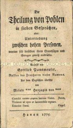 Fiktive Gespräche zwischen europäischen Herrschern über die erste Teilung Polens 1772