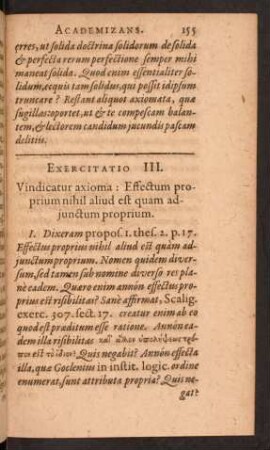 Exercitatio III. Vindicatur axioma: Effectum proprium nihil aluid est quam adjunctum proprium.
