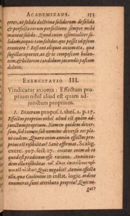 Exercitatio III. Vindicatur axioma: Effectum proprium nihil aluid est quam adjunctum proprium.