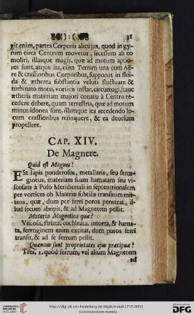Cap. XIV. De Magnete
