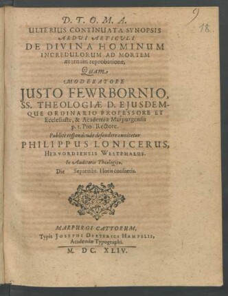 Ulterius Continuata Synopsis Ardui Articuli De Divina Hominum Incredulorum Ad Mortem aeternam reprobatione