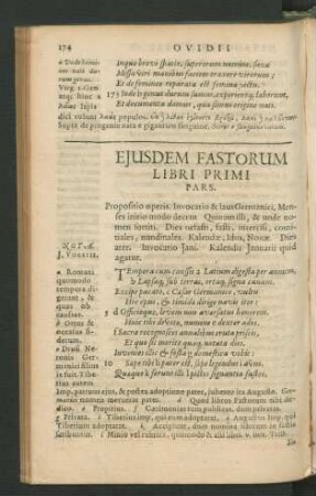 Eiusdem Fastorum Libri Primi Pars.