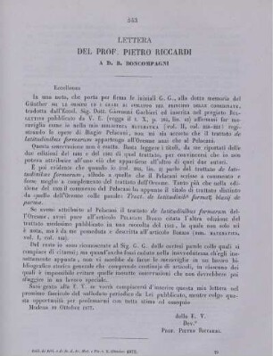Lettera del Prof. Pietro Riccardi.