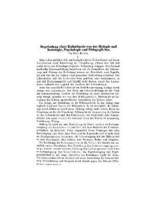 Begründung einer Kulturkunde von der Biologie und Soziologie, Psychologie und Pädagogik her