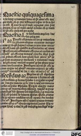 Questio l de substantia angelorum habet quinque articulos.