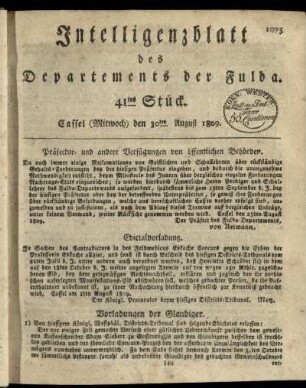41tes Stueck, (Mitwoch) den 30ten August 1809