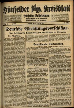 Erste Ausgabe vom Samstag, den 20. Februar 1932.