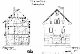 Ergenzingen: Empfangsgebäude Querschnitt,Giebelansicht
