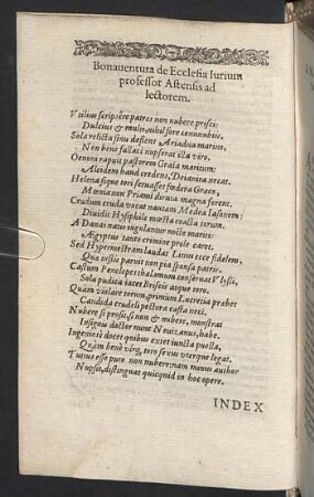 Bonauentura de Ecclesia Iurium professor Astensis ad lectorem.