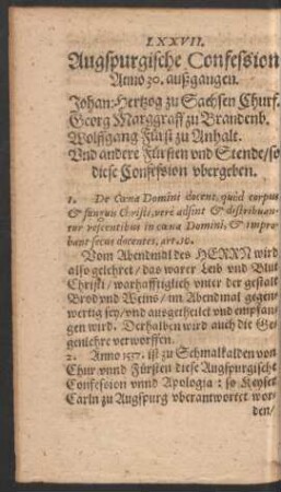 LXXVII. Augspurgische Confession ...