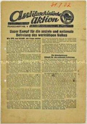 Flugschrift der Antifaschistischen Aktion zur Reichstagswahl im Juli 1932