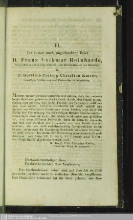 Ein bisher noch ungedruckter Brief D. Franz Volkmar Reinhards, ... an M. Gottlieb Philipp Christian Kaiser, ...