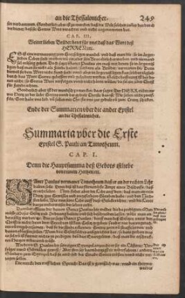 Summaria uber die Erste Epistel S. Pauli/ an Timotheum.