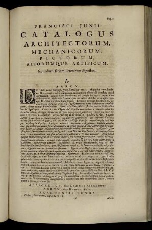 ... Catalogus Architectorum, Mechanicorum, Pictorum, Aliorumque Artificum, secundum seriem litterarum digestus.