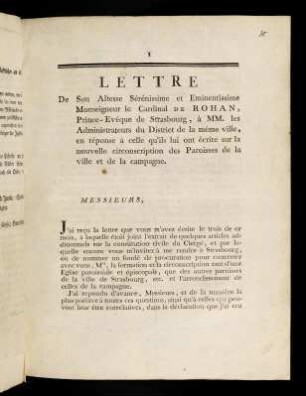 1-8, Lettre De Son Altesse Sérénissime ...