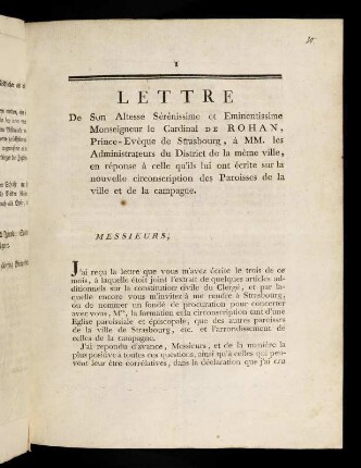 1-8, Lettre De Son Altesse Sérénissime ...