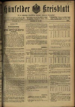 Erste Ausgabe vom Samstag, den 14. Juli 1917.
