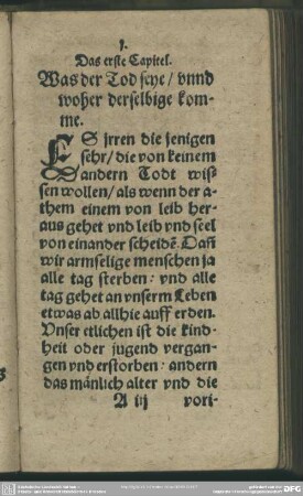 Das erste Capitel. Was der Tod seye, unnd woher derselbige komme