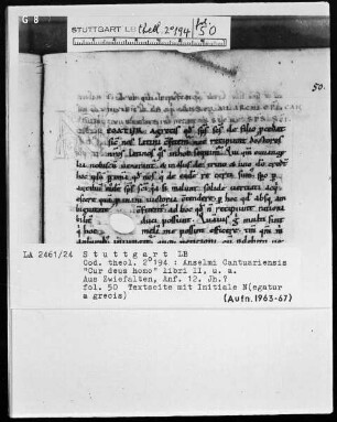 Anselmus Cantuariensis - Cur Deus homo — Initiale N (egatur a grecis), Folio 50 recto
