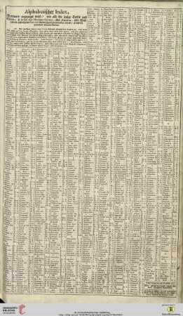 Alphabethischer Index […] über Amerika oder West-Indien