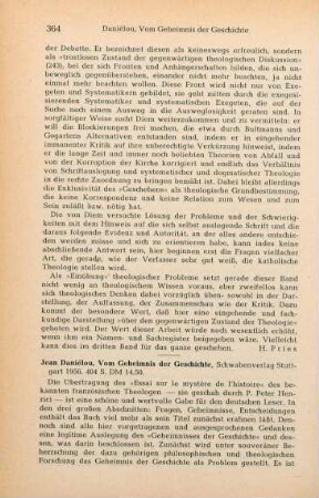 364-365 [Rezension] Daniélou, Jean, Vom Geheimnis der Geschichte