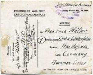 Vordruckpostkarte aus einem britischen Kriegsgefangenenlager - Personenkonvolut