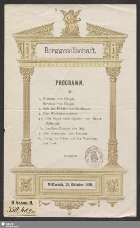 Berggesellschaft - Programm : Mittwoch, den 21. Oktober 1891