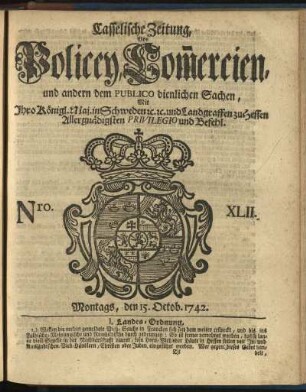 Nro. XLII, Montags, den 15. Octob. 1742