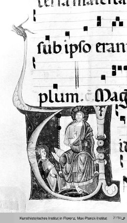 Antiphonar : Textseite mit vierzeiligen Neumen und historisierter Initiale (U): Pantokrator