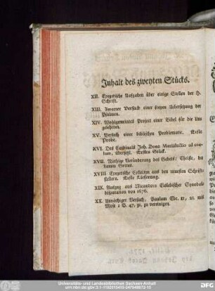 Inhalt des zweyten Stücks.