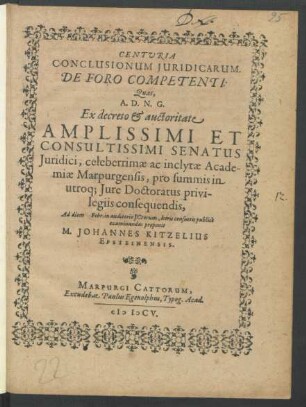Centuria Conclusionum Iuridicarum. De Foro Competenti
