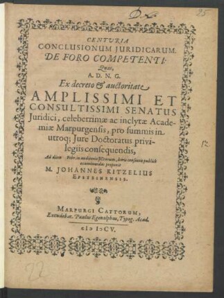 Centuria Conclusionum Iuridicarum. De Foro Competenti