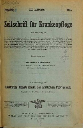 Zeitschrift für Krankenpflege. 19. 1897