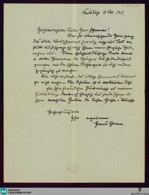Brief von Hans Thoma an Karl Anton vom 09.10.1917 - K 3262, 14
